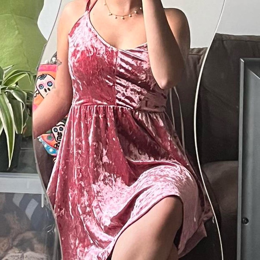 Pink velvet mini dress